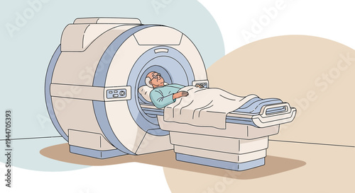 Senior man undergoing MRI scan in a modern medical imaging center