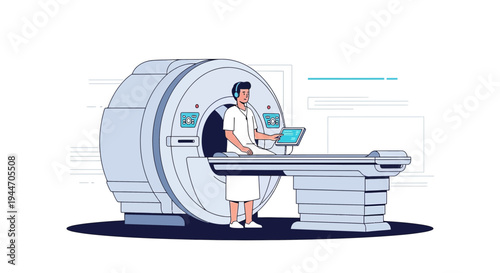 Radiologist Operating MRI Scanner with Patient on Table in Modern Medical Clinic