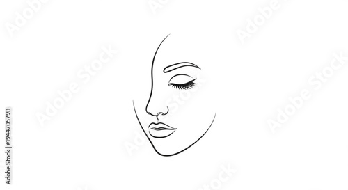 Woman face minimalist line art drawing on transparent background