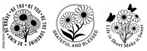 flower with butterfly Positive inspirational motivational slogan quotes T shirt design graphic vector set bundle