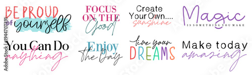 Positive inspirational motivational slogan quotes T shirt design graphic vector set bundle