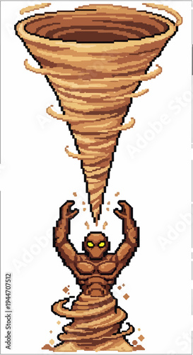 Abstract figure manipulating a spiral of energy isolated on white