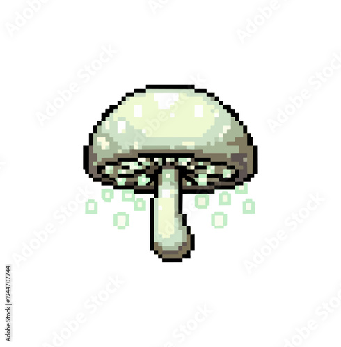 Glowing mushroom illustration pixelated digital art