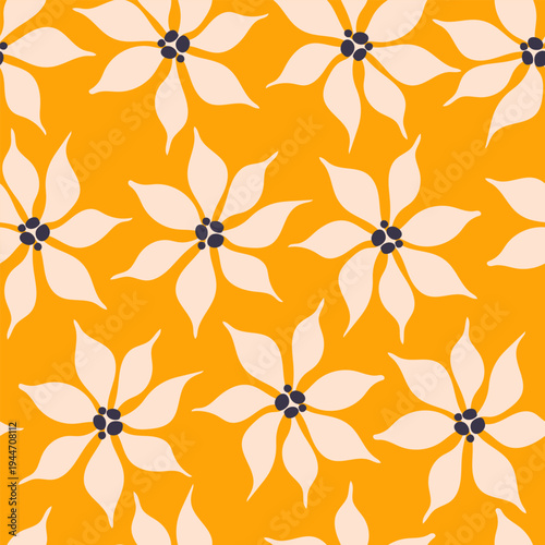 Bold Mustard Floral Seamless Pattern with Cream Blooms