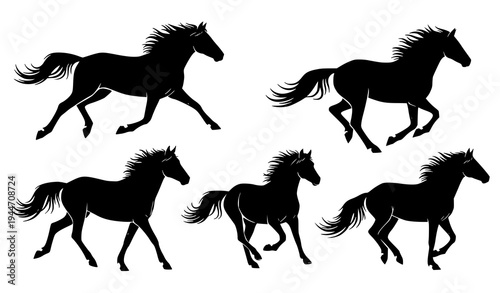 Running Horse Silhouette Vector Collection Wild Animal Set