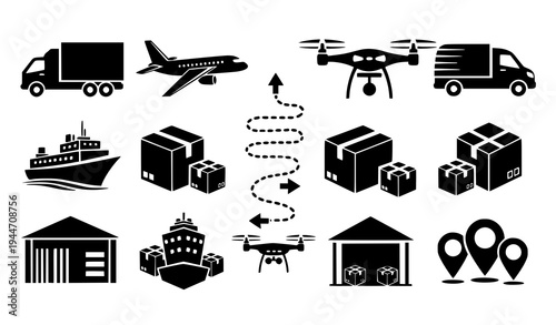 Stylized Logistics Global Delivery Service Vector Icon Pack