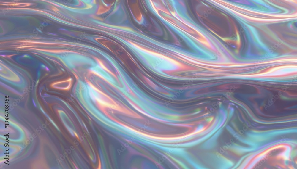 Fototapeta premium Abstract swirling liquid background with vibrant iridescent colors and glossy texture for modern design elements