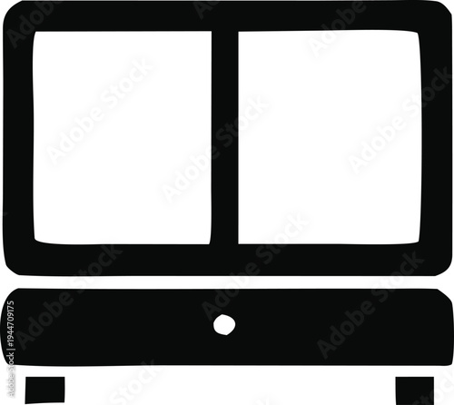 Minimalist vector icon of a modern storage cabinet or dresser, featuring two upper compartments and a lower drawer. Ideal for interior design and graphic interface elements