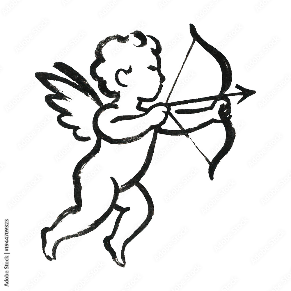 Fototapeta premium PNG Vintage cupid illustration with bow.