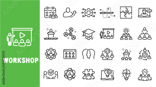 Workshop Training Education Business Line Icons Collection