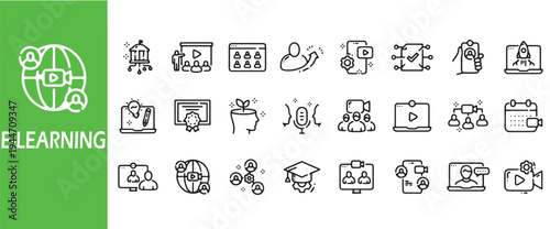 E-learning Line Icons Set for Online Education and Virtual Learning Platform