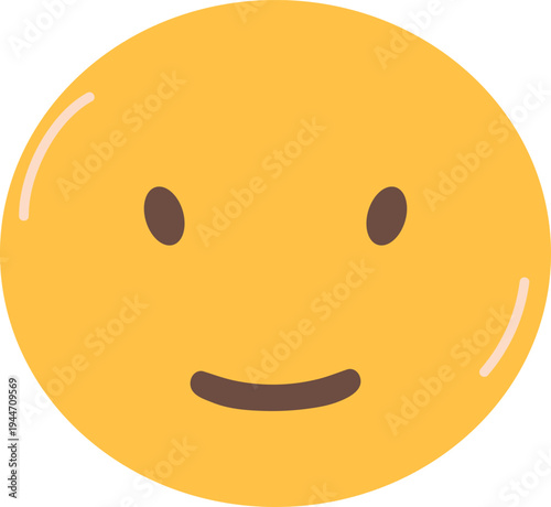 Slightly smiling yellow emoji face icon. Minimalist vector illustration of a content facial expression.