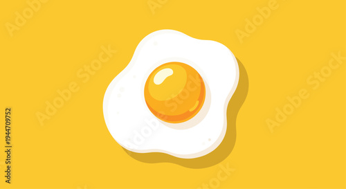 Perfect sunny side up fried egg with a bright yellow yolk and clean white egg white isolated on a vibrant yellow background.