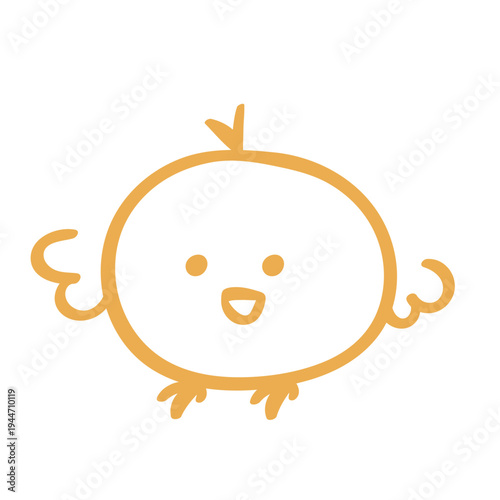 Cute happy chick character, simple cartoon doodle. Yellow baby bird illustration