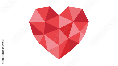 Red geometric heart shape composed of multiple triangular facets arranged in a visually appealing pattern
