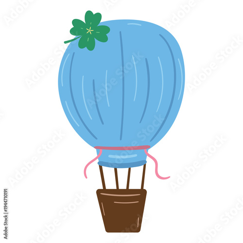 Blue Hot Air Balloon with Four-Leaf Clover Illustration for Luck and St. Patrick's Day Celebrations