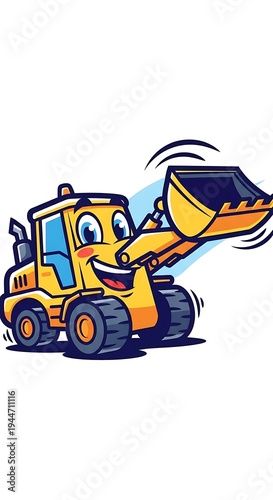 Smiling cartoon construction vehicle with motion.
