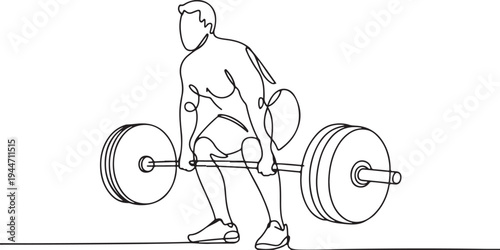 Man performing deadlift with barbell in continuous line art