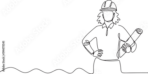 Female architect with blueprints and hands on hips