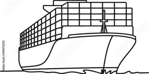 Front view outline of a cargo ship loaded with containers