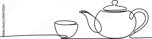 Minimalist Line Drawing Teapot and Cup coffee beverage