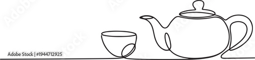Continuous Line Art Teapot and Cup coffee beverage