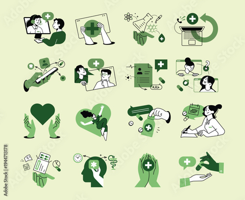 Telemedicine illustration set for digital health and online medical care