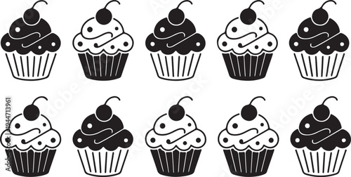 Delicious cherry cupcakes with frosting decorations perfect for sweet dessert and baking themes