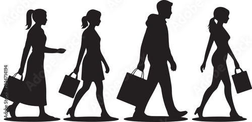 Diverse Group of Shoppers Walking with Bags Representing Retail and Consumerism