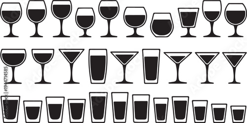 Extensive collection of various drinkware silhouettes including wine glasses and tumblers for beverages