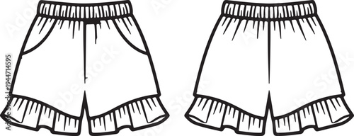 Fashion flat sketch of womens comfortable casual shorts for sleep or loungewear design