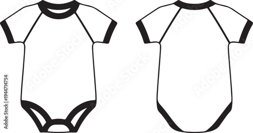 Front and back blank baby bodysuit template for infant apparel design