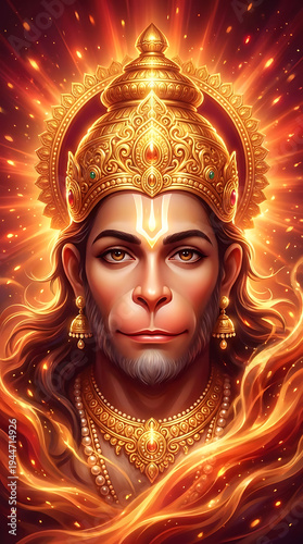 Lord hanuman fire element portrait for hanuman jayanti powerful celebration including hanuman chalisa stotra and intense hanuman puja rituals for high energy and divine spiritual heat