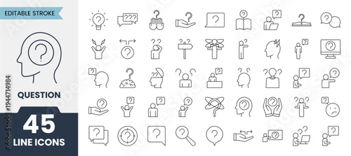 Question line icons set with editable stroke. Containing ask, help, speech, button, chat, confusion and more. Vector illustration