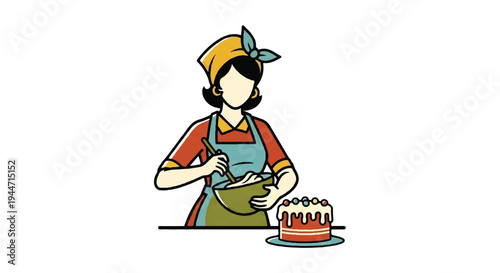 Woman baking cake cartoon illustration isolated white background