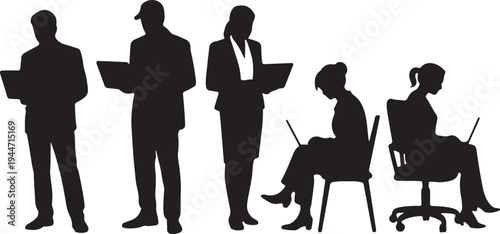 Professional business people working with laptops and standing in office environment