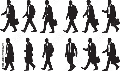 Professional Corporate Men Walking Silhouettes with Briefcases