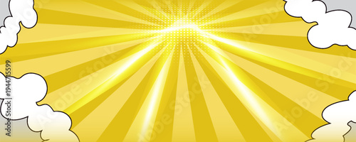 Yellow abstract background with light of sunburst. yellow starburst with halftone. sun ray retro background with flash