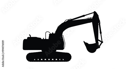 Heavy machinery excavator in stark black contrast a dramatic silhouette