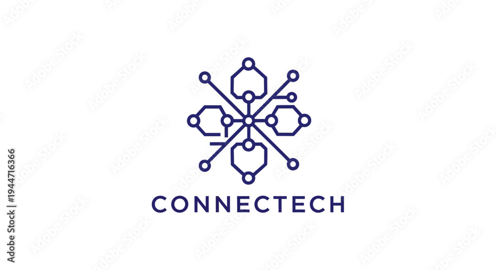 Obraz premium Connectech Logo Design with Network Nodes.