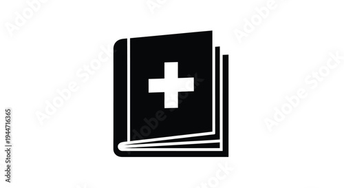 Black medical book with a white cross stark graphic silhouette