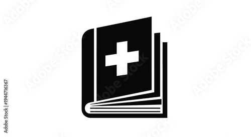 A black book with a white medical cross a striking silhouette