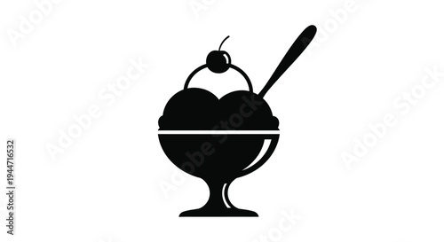 Black ice cream sundae with cherry on top a striking silhouette