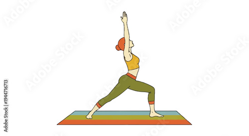 Woman practicing yoga pose on a colorful mat isolated on white background