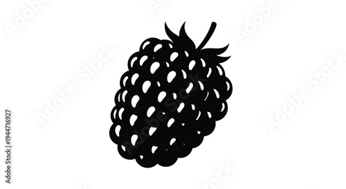A detailed black silhouette of a ripe blackberry fruit