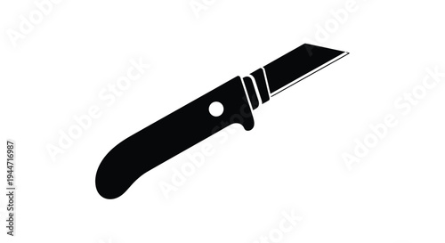 Black pocketknife illustration with a sharp blade presented as a silhouette