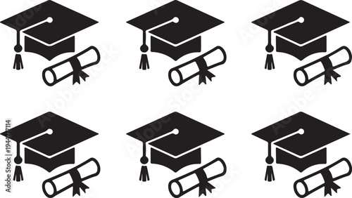 Repetitive icons of graduation caps and rolled diplomas symbolizing academic achievement