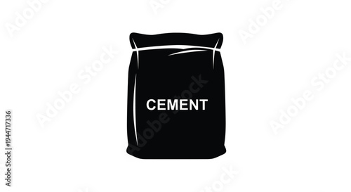 Black silhouette of a cement bag with text simple design silhouette