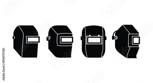 Four welding masks shown in different views a bold silhouette