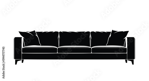 Modern sofa with cushions in a striking black silhouette